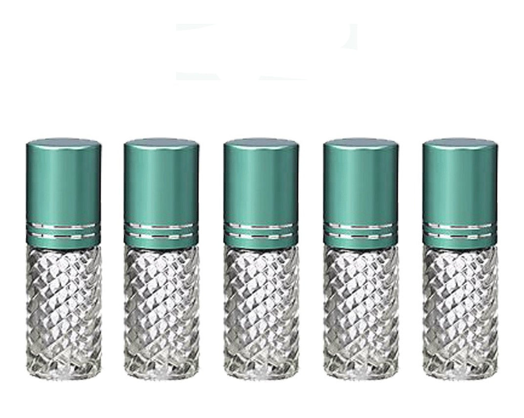 12 CLEAR 4mL DELUXE Clear or Swirled Rollerball Bottles Pink, Turquoise, Black Gold or Silver Metallic Caps Roll-On Essential Oil Perfume