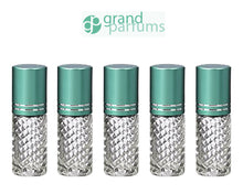Load image into Gallery viewer, 6 CLEAR 4mL DELUXE Clear or Swirled Rollerball Bottles Pink, Turquoise, Black Gold or Silver Metallic Caps Roll-On Essential Oil Perfume