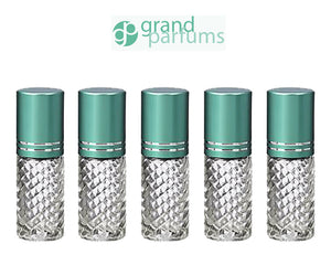 6 CLEAR 4mL DELUXE Clear or Swirled Rollerball Bottles Pink, Turquoise, Black Gold or Silver Metallic Caps Roll-On Essential Oil Perfume