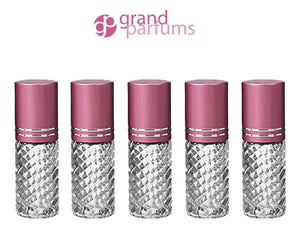 6 CLEAR 4mL DELUXE Clear or Swirled Rollerball Bottles Pink, Turquoise, Black Gold or Silver Metallic Caps Roll-On Essential Oil Perfume