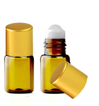 Load image into Gallery viewer, 6 Amber 2mL Mini Glass STAINLESS STEEL PREMIUM Roller Ball Bottles Rollerball Roll-on Refillable Rollon Essential Oil