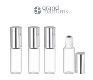 6 LUXURY Slim Glass 3ml Amber Roll-on, Premium Roller Perfume Bottles STAINLESS STEEL Ball Fitment, 1/10 Oz Essential Oil, Lip Gloss, 3 ml