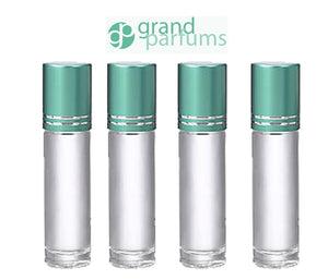 48 CLEAR 10mL DELUXE Clear Rollerball Bottles w/ Pink, Turquoise Black Gold Matte Silver Metallic Caps 1/3 Oz Roll-Ons Essential Oil Perfume