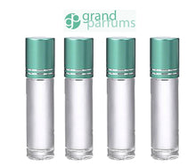 Load image into Gallery viewer, 48 CLEAR 10mL DELUXE Clear Rollerball Bottles with Pink, Turquoise, Black Gold or Silver Metallic Caps 1/3 Oz Roll-Ons Essential Oil Perfume