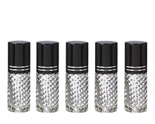 Load image into Gallery viewer, 24 CLEAR 4mL DELUXE Clear or Swirled Rollerball Bottles Pink, Turquoise, Black Gold or Silver Metallic Caps Roll-On Essential Oil Perfume