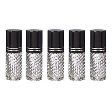 Load image into Gallery viewer, 3 CLEAR 4mL DELUXE Clear or Swirled Rollerball Bottles Pink, Turquoise, Black Gold or Silver Metallic Caps Roll-On Essential Oil Perfume