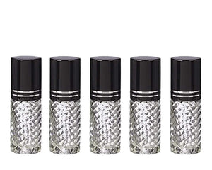 3 CLEAR 4mL DELUXE Clear or Swirled Rollerball Bottles Pink, Turquoise, Black Gold or Silver Metallic Caps Roll-On Essential Oil Perfume