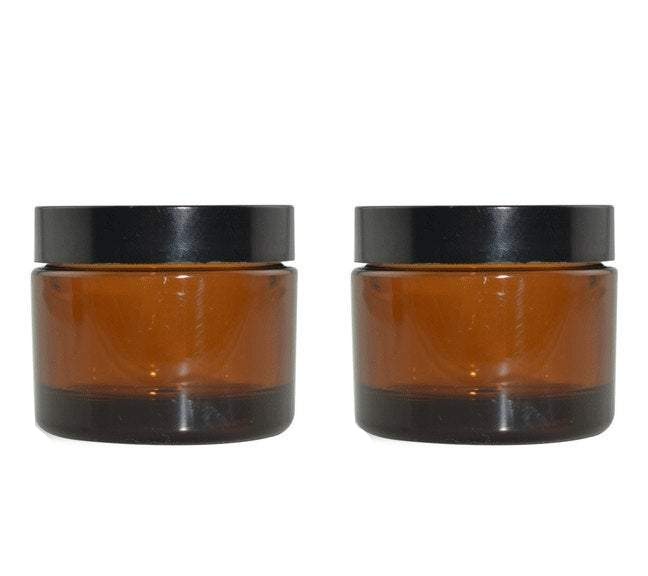 FINAL CLOSEOUT SaLE! 65 Amber PET Plastic 1.7 Oz Jars w/ Upscale Black Lids 50ml Body Butter Scrub Salts, Mens Packaging, Double Walled