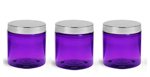 3 COBALT BLUE 8 Oz Hi Wall PET Plastic Jars 240ml w/ Smooth Silver Upscale Caps for Body Butter, Sugar Scrubs, Bath Salt, Conditioner 240 ml