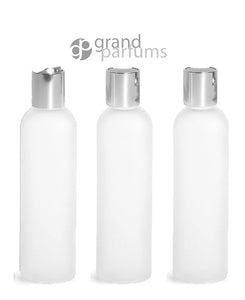 6 UPSCALE 8 Oz 240ml Upscale PET Modern FROSTED Plastic Bottles w/ Elegant Silver Metallic Disc Top Closure High End Private Label Packaging