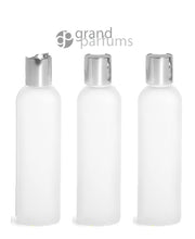 Load image into Gallery viewer, 6 Upscale FROSTED 8 Oz 240ml Upscale PET MODERN Plastic Bottles w/ Elegant Gold Metallic Disc Top Closure  High End Private Label Packaging