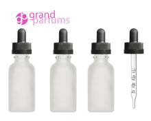 Load image into Gallery viewer, 3 Frosted Glass 30mL 1 Oz w/ CALIBRATED Graduated GLASS DROPPER Bottle Boston Round  Oil Serum Essential Oils Measuring Perfumers Tool