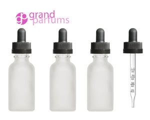 3 Frosted Glass 30mL 1 Oz w/ CALIBRATED Graduated GLASS DROPPER Bottle Boston Round  Oil Serum Essential Oils Measuring Perfumers Tool