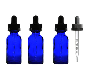 3 Cobalt Blue Glass 30mL 1 Oz w/ Graduated, CALIBRATED GLASS DROPPER Bottle Serum Essential Oils Measuring Perfume Tool  Aromatherapy