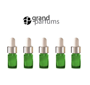 6 Mini 5ml BLUE Essential Oil Glass Dropper Bottles (1/6 Oz) Boston ROUND w/ Shiny Metallic SILVER Glass Pipettes White Medicine Bulb 5 ml