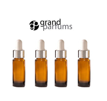 Load image into Gallery viewer, 6 GREEN 15ml Essential Oil Glass Dropper Bottles 1/2 Oz Boston Round w/ Shiny Metallic GOLD Glass Pipettes White Medicine Bulb 15 ml