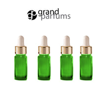 Load image into Gallery viewer, 6 AMBER BLUE 15ml Essential Oil Glass Dropper Bottles 1/2 Oz Boston Round w/ Shiny Metallic SILVER Glass Pipettes Black Medicine Bulb 15 ml