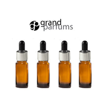 Load image into Gallery viewer, 6 BLUE 10ml Essential Oil Glass Dropper Bottles 1/3 Oz Boston Round w/ Shiny Metallic SILVER Glass Pipettes Black Medicine Bulb 10 ml