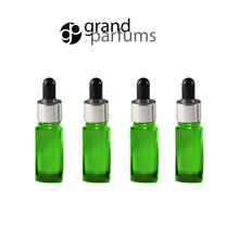 Load image into Gallery viewer, 6 BLUE 10ml Essential Oil Glass Dropper Bottles 1/3 Oz Boston Round w/ Shiny Metallic SILVER Glass Pipettes Black Medicine Bulb 10 ml
