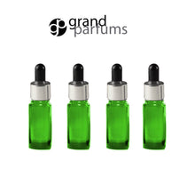 Load image into Gallery viewer, 6 AMBER BLUE 15ml Essential Oil Glass Dropper Bottles 1/2 Oz Boston Round w/ Shiny Metallic SILVER Glass Pipettes Black Medicine Bulb 15 ml