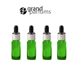 6 AMBER BLUE 15ml Essential Oil Glass Dropper Bottles 1/2 Oz Boston Round w/ Shiny Metallic SILVER Glass Pipettes Black Medicine Bulb 15 ml