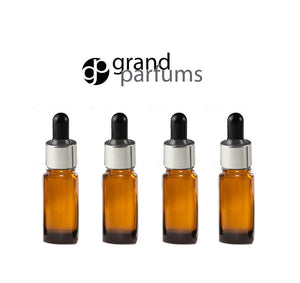 6 AMBER BLUE 15ml Essential Oil Glass Dropper Bottles 1/2 Oz Boston Round w/ Shiny Metallic SILVER Glass Pipettes Black Medicine Bulb 15 ml