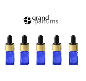 6 Mini 5ml COBALT BLUE Essential Oil Glass Dropper Bottles 1/6 Oz Boston Round w/ Shiny Metallic GOLD Glass Pipette Black Medicine Bulb 5 ml