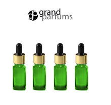 Load image into Gallery viewer, 6 GREEN 10ml Essential Oil Glass Dropper Bottles 1/3 Oz Boston Round w/ Shiny Metallic SILVER Glass Pipettes White Medicine Bulb 10 ml