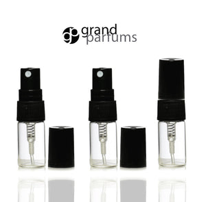 6 Clear Glass 3ml Fine Mist Atomizer Bottles 3 ml w/ Silver Metallic Spray Mist Caps Perfume Cologne Travel Size Sample Packaging Wholesale