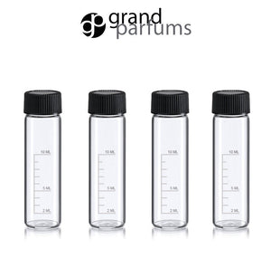 12 GRADUATED Clear Glass 15ml CALIBRATED 15 ML 4 Dram Glass Vials w/ Black caps Perfume Cologne .5 Oz Size Sample Packaging Bulk Wholesale