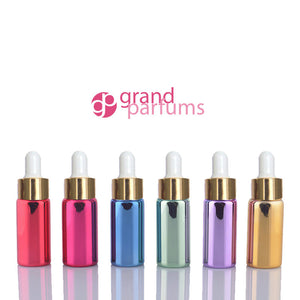 5 Mini 5ml GLASS Essential Oil Glass Dropper Bottles (1/6 Oz) Metallic RED Colors w/ Shiny Metallic GOLD Glass Pipettes  5 ml