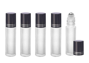 12 FROSTED 10ml Deluxe Roll On Bottles w/ Stainless Steel Roller Balls Essential Oil Perfume Lip Gloss Roller MATTE Silver Cap Shiny Accents