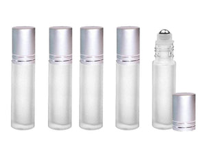 12 FROSTED 10ml Deluxe Roll On Bottles w/ Stainless Steel Roller Balls Essential Oil Perfume Lip Gloss Roller MATTE Silver Cap Shiny Accents