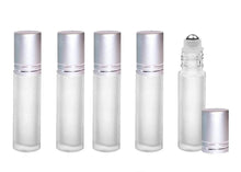 Load image into Gallery viewer, 12 FROSTED 10ml Deluxe Roll On Bottles w/ Stainless Steel Roller Balls Essential Oil Perfume Lip Gloss MATTE Turquoise Cap Silver Accents