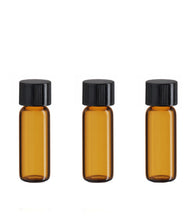 Load image into Gallery viewer, 12 Amber Glass 2ml Essential Oil Vials Bottles 1/2 DRAM  2 ml w/ Black Caps Essential Oil, Carrier Oil Cosmetic Sampler Bulk Wholesale