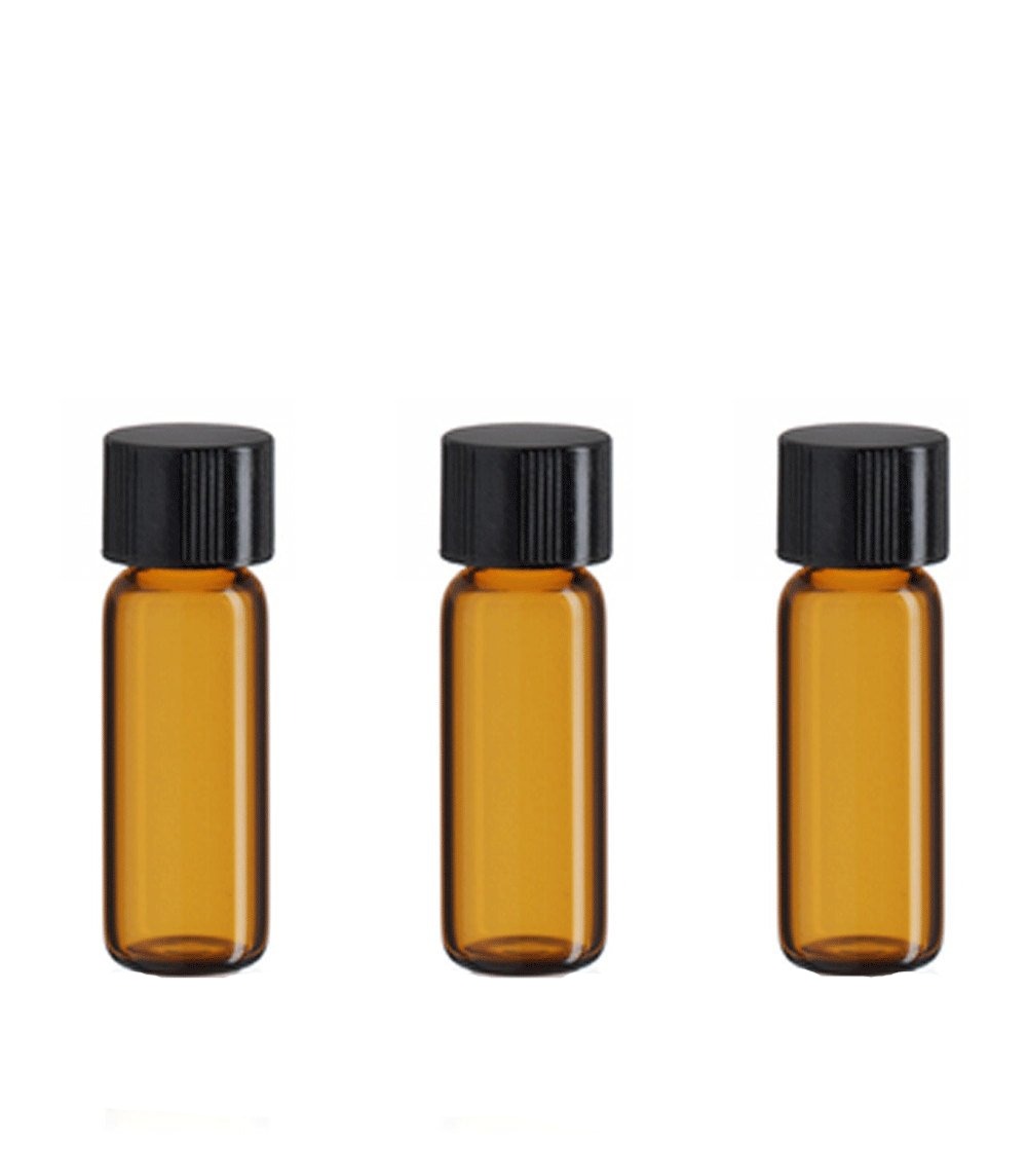 12 Amber Glass 2ml Essential Oil Vials Bottles 1/2 DRAM  2 ml w/ Black Caps Essential Oil, Carrier Oil Cosmetic Sampler Bulk Wholesale