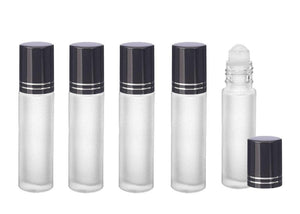 12 FROSTED 10ml DELUXE Roll On Bottles w/ Resin Roller Ball Essential Oil Perfume Lip Gloss Roller Shiny Black Cap Silver Accents