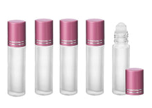 Load image into Gallery viewer, 12 FROSTED 10ml LUXURY Roll On Bottles Resin Roller Balls 1/3 Oz 10 ml Essential Oil Perfume Lip Gloss Roller MATTE Pink Cap Shiny Accents