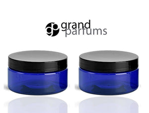 6 Sets 8 Oz Cobalt Blue Low Profile PET Plastic Jars 240ml w/ Smooth BLACK Caps Body Butter Sugar Scrub Balms Bath Salts Creams Conditioner