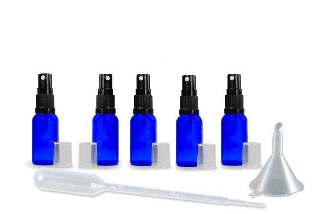 12 Cobalt BLUE 5mL Essential Oil MINI Glass Spray Bottles 1/6 Oz Fine Mist Atomizers Aromatherapy, Travel Bug Spray Freshener, Floral Water