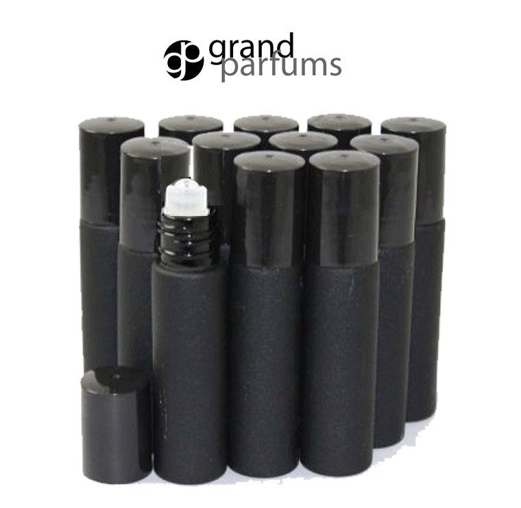 3  Black 10ml Roll On Glass Perfume Bottles Steel Roller for Cologne, EO 10 ml 1/3 Oz Sleek MODERN Masculine Packaging, Unisex Oil