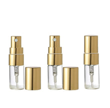 Load image into Gallery viewer, 24 Clear Glass 3ml Fine Mist Atomizer Bottles 3 ml w/ Silver Metallic Spray Mist Caps Perfume Cologne Travel Size Sample Packaging Wholesale