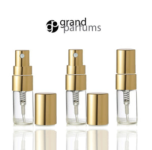 6 Clear Glass 3ml Fine Mist Atomizer Bottles 3 ml w/ Silver Metallic Spray Mist Caps Perfume Cologne Travel Size Sample Packaging Wholesale