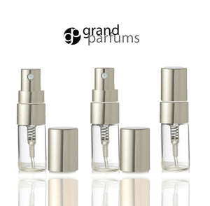 6 Clear Glass 3ml Fine Mist Atomizer Bottles 3 ml w/ Gold Metallic Spray Mist Caps Perfume Cologne Travel Size Sample Packaging Wholesale