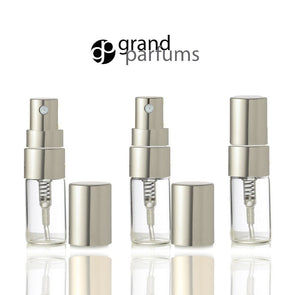 6 Clear Glass 3ml Fine Mist Atomizer Bottles 3 ml w/ Silver Metallic Spray Mist Caps Perfume Cologne Travel Size Sample Packaging Wholesale