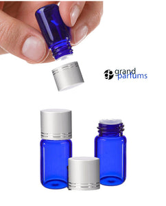 6 Cobalt Blue 5/8 Dram Glass Vials w/ Orifice Reducer And Matte SILVER CAP Dispensing Bottles 2ml  Micro-Mini Bottles  Essential Oil Sample