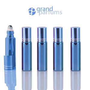 5 UPSCALE RED 10ml Glass Essential Oil Glass Roll On Bottles Stainless Steel Roller (1/3 Oz) Fabulous Metallic Colors UV Coating  10 ml