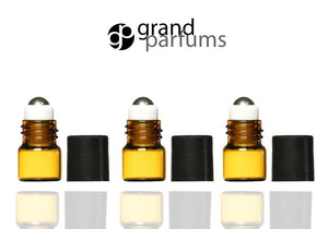 WHOLESALE 1000 MINI 1ml AMBER Glass Roller Ball Roll On Bottles Vials w/ Stainless Steel Rollers Perfume Essential Oil Samples 1 ml 1/4 Dram