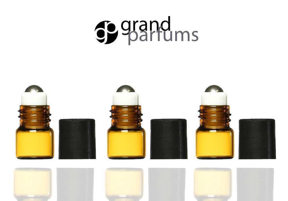 SET of 100 Roll-On Amber Glass 1ml Bottle w/ STEEL Roller Ball UV-Protection  (1/30 Oz 1/4 Dram) RollerBall container perfume essential oils