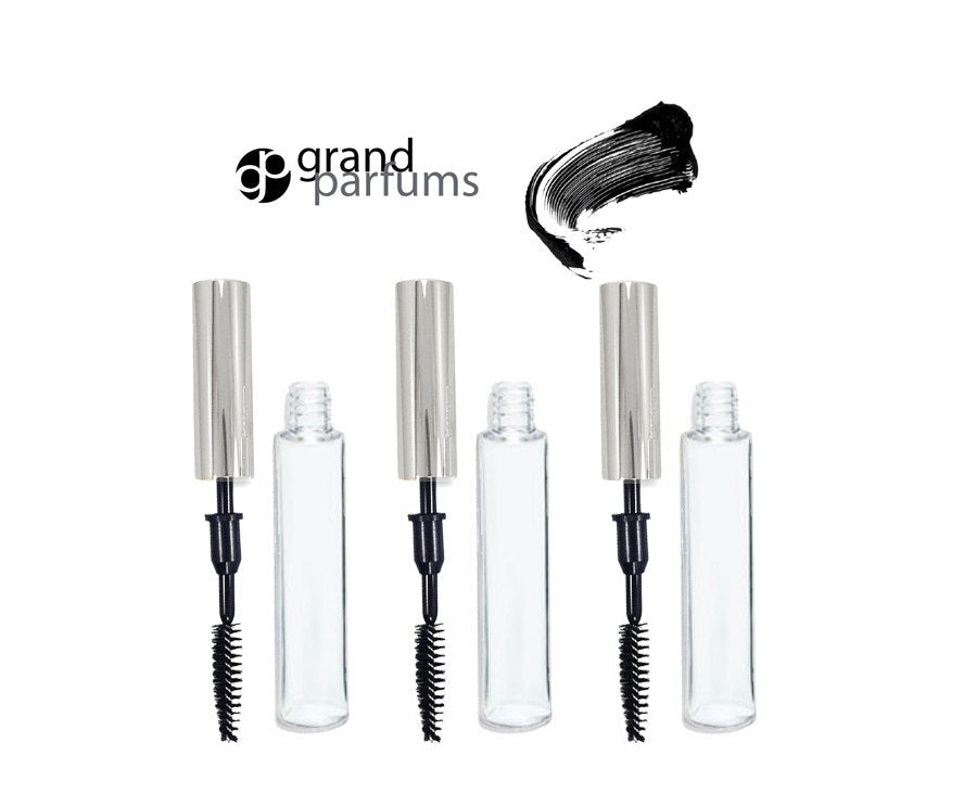 6 LUXURY Empty Mascara Container 7.5ml Tubes 1/4 Oz Shiny SILVER Metallic Applicator Wand Caps 7.5ml Private Label Packaging DIY Cosmetics